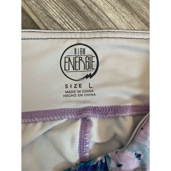 High Energie Juniors Large Purple Pink Floral Print Ankle Length Leggings - Picture 2 of 3